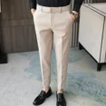 thumbnail image 5 of Pantalones de traje masculino con cinturón 9 Pantalones de verano negros recortados para hombre Ropa de diseñador de tela Reseñas de estilo coreano Muchos pantalones elegantes, 5 of 5