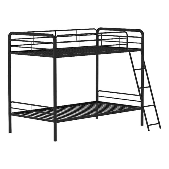Pemberly Row Transitional Steel Twin Over Twin Bunk Bed in Glossy Black