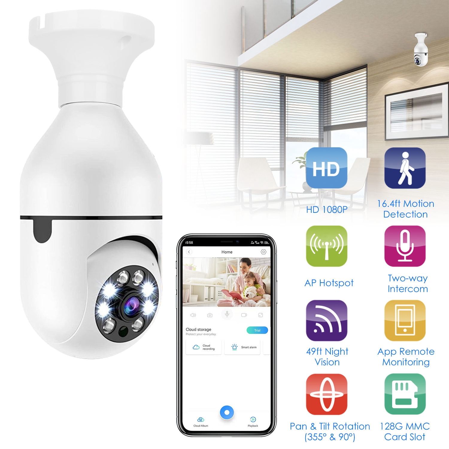 TeqHome WiFi Camera 1080P HD Outdoor Night Vision APP Control Waterproof Security Dome Camera Digital Zoom Audio Surveillance Camera