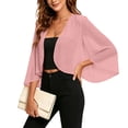thumbnail image 4 of MSJUHEG Women Cardigan Cover Up 3/4 Sleeve Cardigan Sheer Summer Cover Up Cardigan Open Front Cropped Casual Coverups Soft Chiffon Women's Shrug Sweaters Pink 2xl, 4 of 6