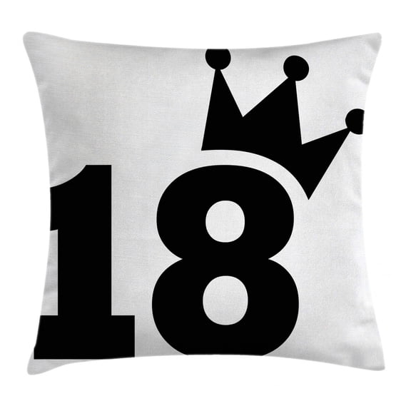 18th Birthday Decoration Throw Pillow Cushion Cover, Cartoon Soccer Jersey Seem Bold 18 Number Party Art Print, Decorative Square Accent Pillow Case, 16 X 16 Inches, Black and White, by Ambesonne