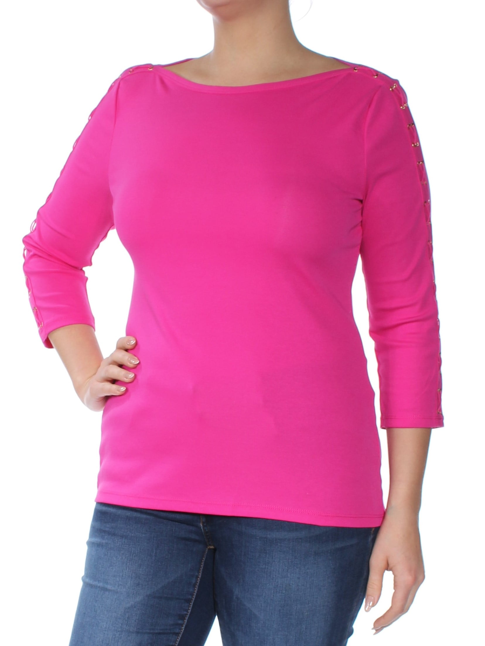 RALPH LAUREN Womens Pink Embellished 3/4 Sleeve Boat Neck Tunic Top XL ...