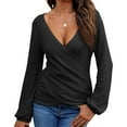 thumbnail image 2 of Dagugfen Going out Tops for Women Long Sleeve Deep V Neck Low Cut Wrap Shirts Casual Blouses Fall Clothes, 2 of 8