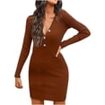thumbnail image 1 of Rewenti Robe pour Femmes Décontractée Tricotée Manches Longues Col en V Robe à Boutons Grande Taille Économies d'Été Automne Liquidation, 1 of 5