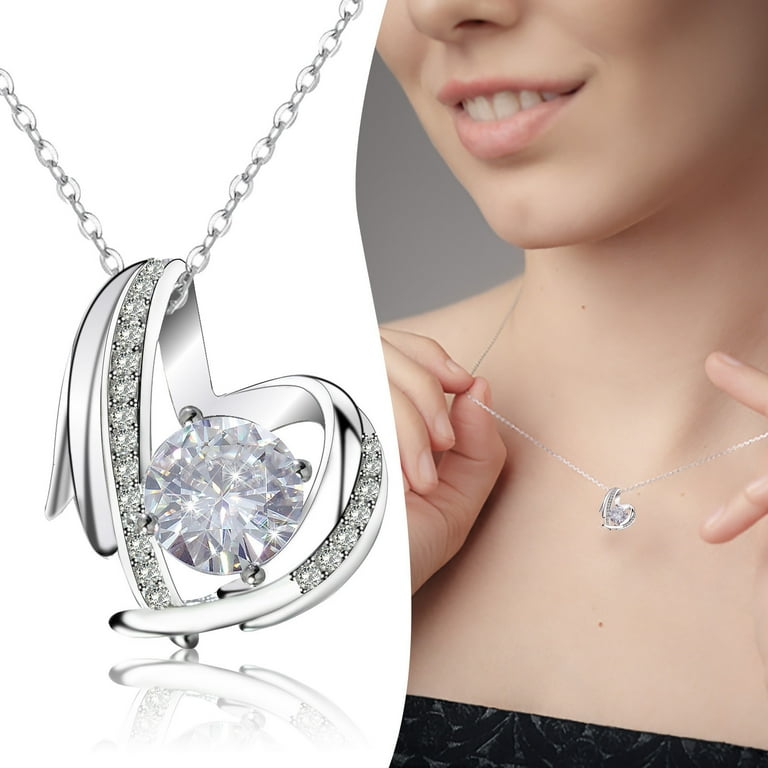 Mnjin Diamond Necklace Peach Heart Couple Jewelry Love Heart Gift Peach For Women Pendant Necklaces Pendants Silver