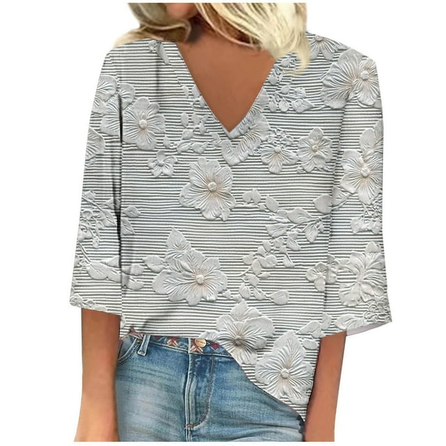 Blusa de Manga Corta Mujeres Cuello en V de Verano Impreso, Top Regular Casual Sexy para el Hogar Y el Uso Diario