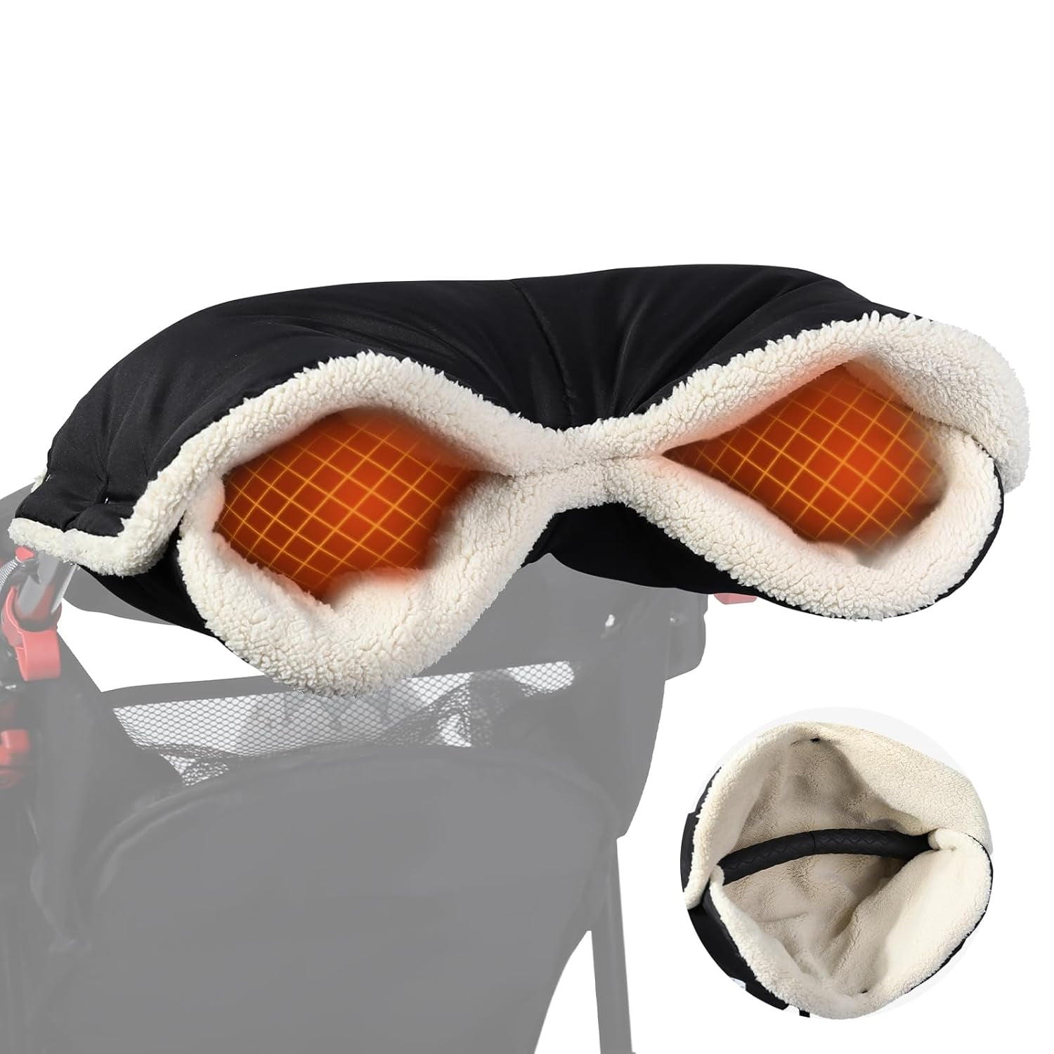 Winter Stroller Gloves, Waterproof Mittens for Cold Weather, Universal Anti-freeze Hand Muffs, Easily Attaches to Stroller, for Parents and Caregivers, Cozy & Warm, Black