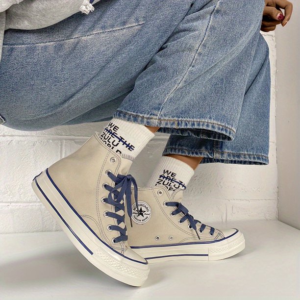 Mujeres Zapatillas De Lona De Alta Calidad, Zapatos De Skate Planos Casuales Con Cordones, Zapatos Clásicos Y Versátiles Para Caminar
