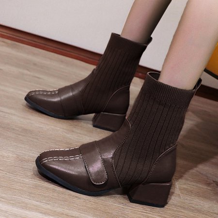 

High Shoes Toe Heel Boots Elastic Thick Women s Round Heel Stockings Ankle Women s Boots