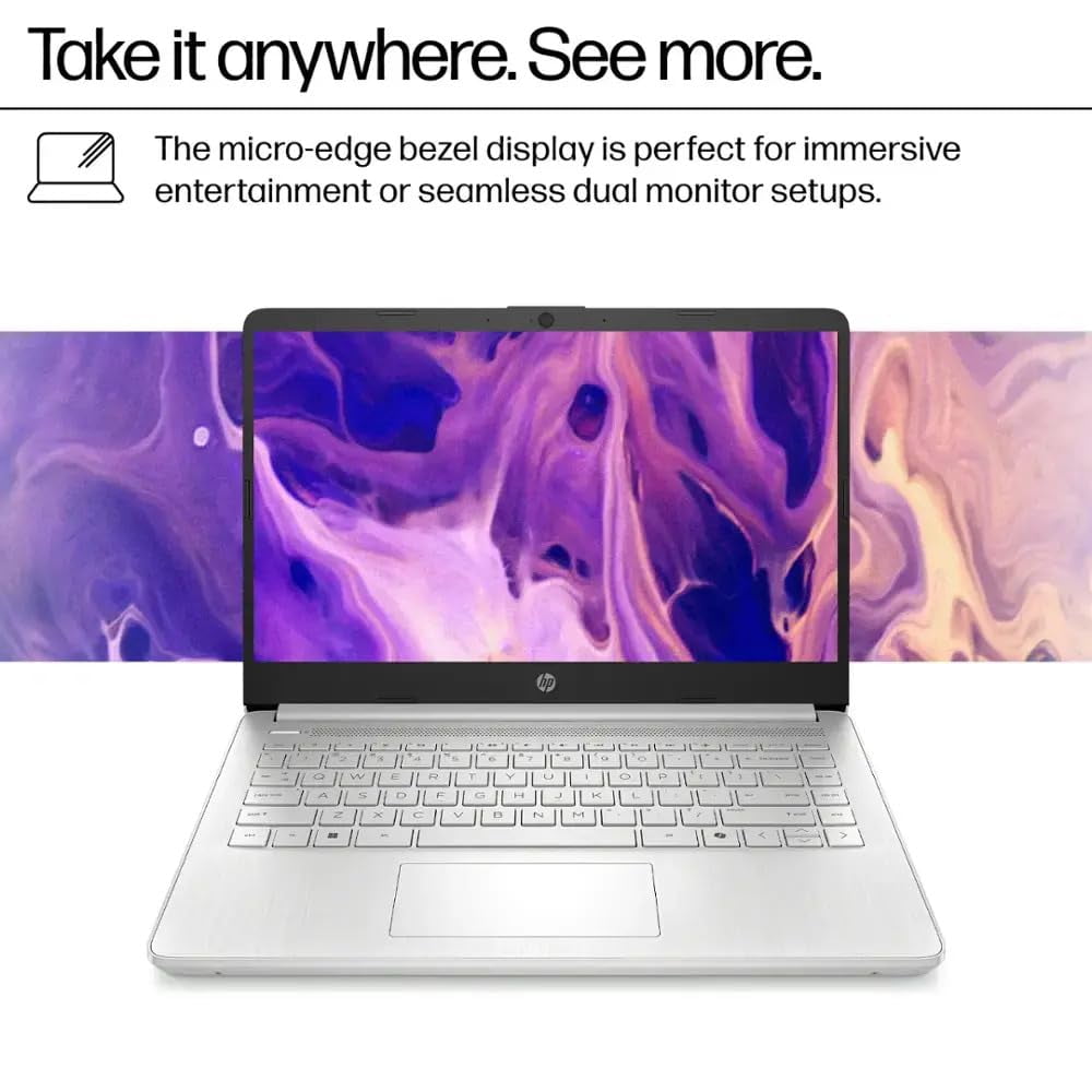 HP 14 Laptop Ultra Thin & Light, Intel N150 Quad-Core Processor, 8G RAM, 128GB SSD, HDMI, USB-C, WiFi 6, SD Card Reader, Microsoft Office 365 Included, Windows 11, Silver, XtreDura Accessories