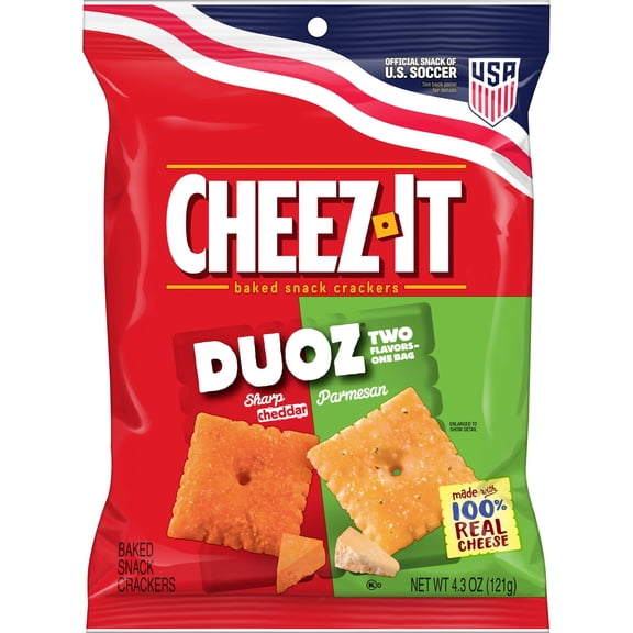 Cheez-It DUOZ Cheddar and Parmesan Cheese Crackers, Baked Snack Crackers, 4.3 oz