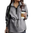 thumbnail image 3 of Oversized Sweatshirt for Women, Yigetop Women's Autumn and Winter New Waist Cinching Outer Shirt Looks Slim Long Sleeved Sweatshirt for Women Grey L, 3 of 5