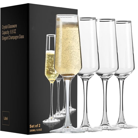 Champagne Flutes, Champagne Glasses Set of 4, Elegant 8.5oz glass champagne flutes, Gift for Birthday, Wedding, Christmas, Valentine's Day