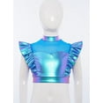 thumbnail image 5 of Nyeemya Kids Girls Metallic Jazz Hip-Hop Dance Shirt Rhinestone Adorned Ruffle Sleeveless Crop Top Blue 14, 5 of 8