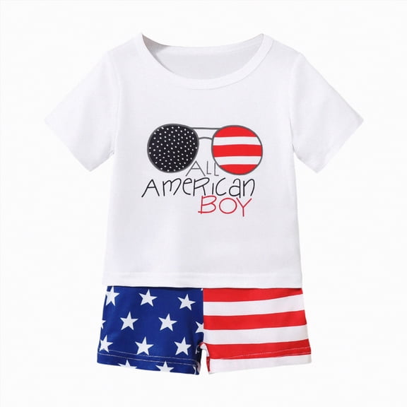 kpoplk 4th of July Clothes for Toddler Baby Boys Short Sleeve Print Shirts Tops Shorts 18M 24M 3T 4T 5T 6T Kids Independence Day Outfits 2pcs Short Pants Set Size 9-12 Months,White