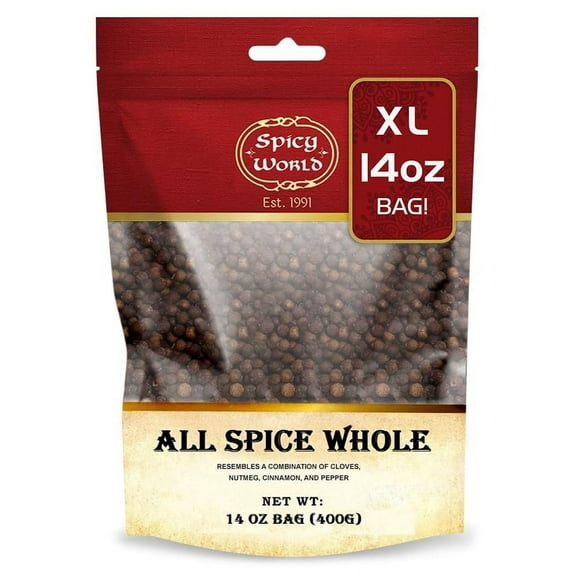 Spicy World Whole Allspice Berries 14 Oz Resealable Bag | All Spice Pimento Jamaica Pepper for Cooking & Seasoning | Versatile Berry for Curries, Soups and even Pastries