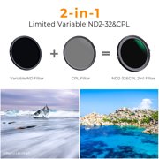 K&F CONCEPT 37mm Variable ND2-ND32&CPL 2 in 1 Lens filter ND Filter&Circular Polarizing