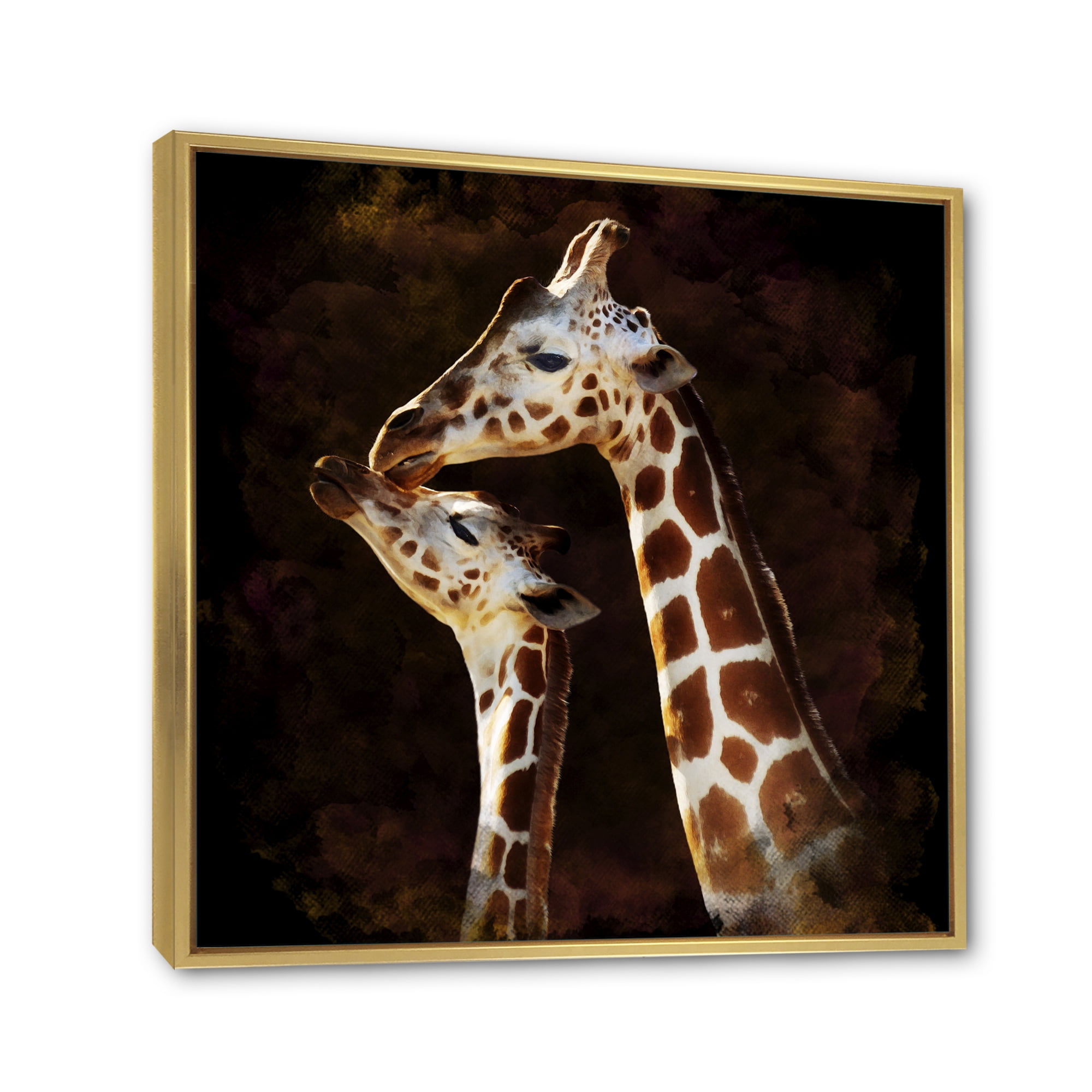 Designart 'Close UP Of Two Giraffes Kissing I' Farmhouse Framed Canvas Wall Art Print