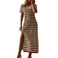 thumbnail image 1 of XDZJLR Womens Dresses formal Fashion Short Sleeve Maxi T Shirt Striped Long Color Block Maxi Skirt, 1 of 7