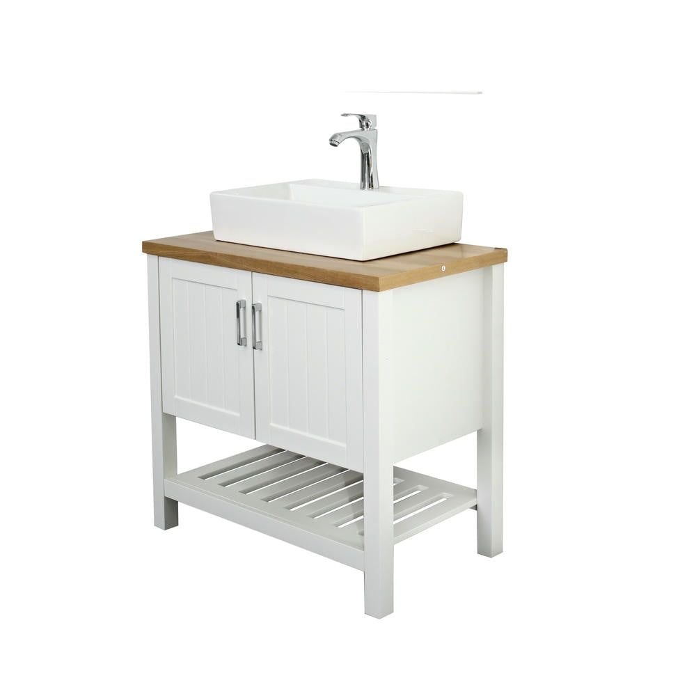 Topcobe 32" Bathroom Vanity with Sink, Single Bathroom Vanities Cabinet with Doors and Open Shelf, Solid Wood Small Vanity with Sink Set, Bathroom Sink Vanity, Modern Furniture for Bathroom