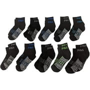 Fila Kids Boys 10-Pack Half Cushion Quarter Socks Logo Block - Charcoal Heather, Boys Small Shoe Sizes 7-10