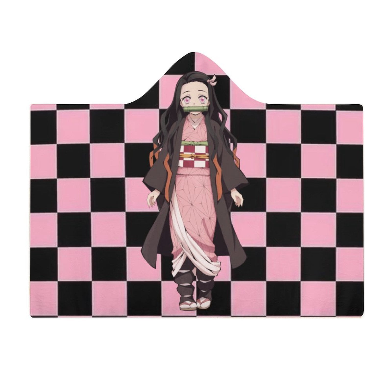 Kamado Nezuko Wearable Blanket Cloak Arctic Velvet Hooded Blanket Soft Fuzzy Hoodie Blanket Cape for Adults Kids 50"x60"