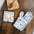 thumbnail image 5 of Blue Floral Pattern Kitchen Oven Mitt and Pot Holder Sets 2 Pcs for Baking, Cooking and Grilling, Heat Resistant Up To 392 °F, 5 of 7