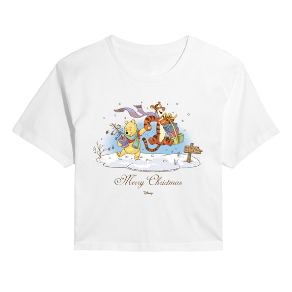 Winnie the Pooh - Merry Christmas Tigger and Pooh Cropped Graphic T-Shirt
