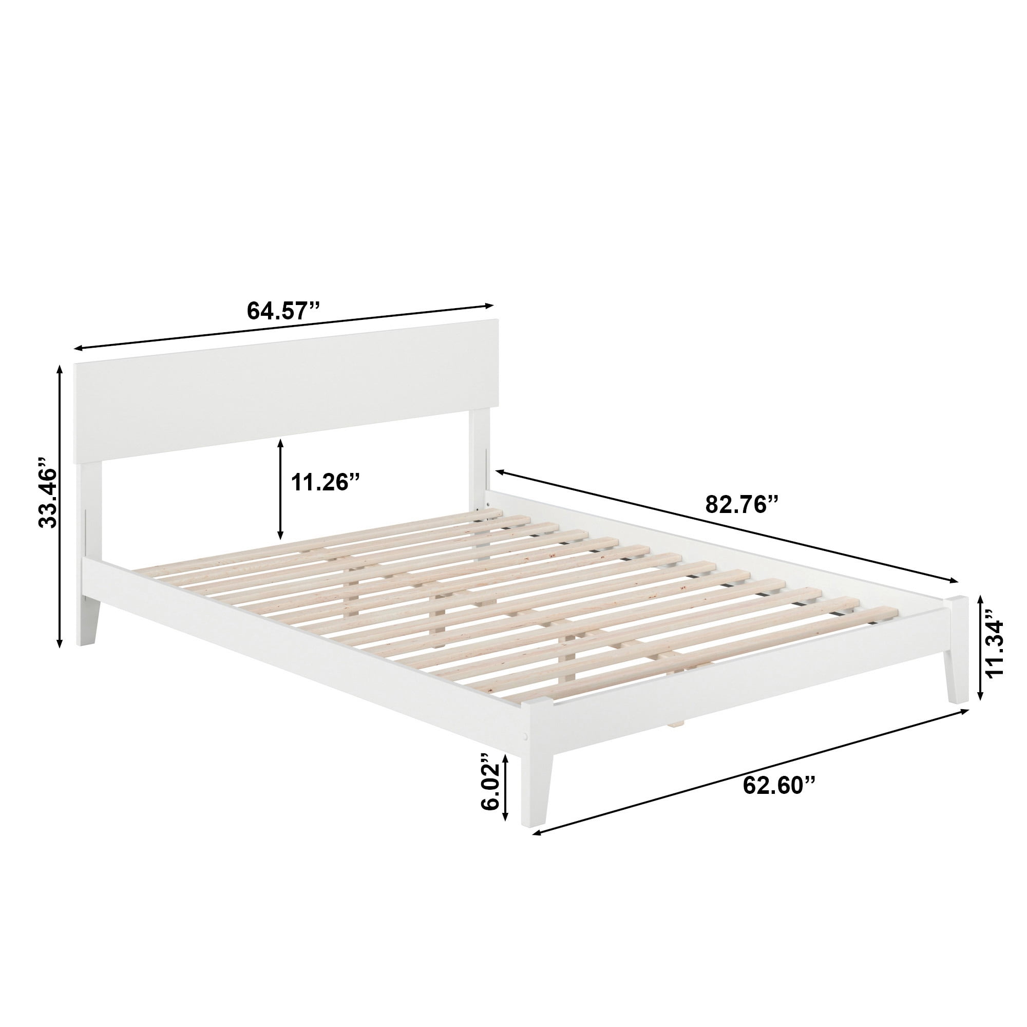 AFI Orlando Queen Low Profile Wood Platform Bed Frame with Panel Headboard, White