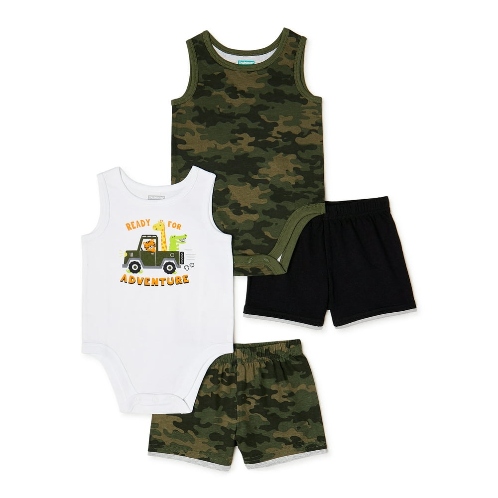 Garanimals Garanimals Baby Boy Tank Bodysuits and Shorts Outfit Set, 4Piece