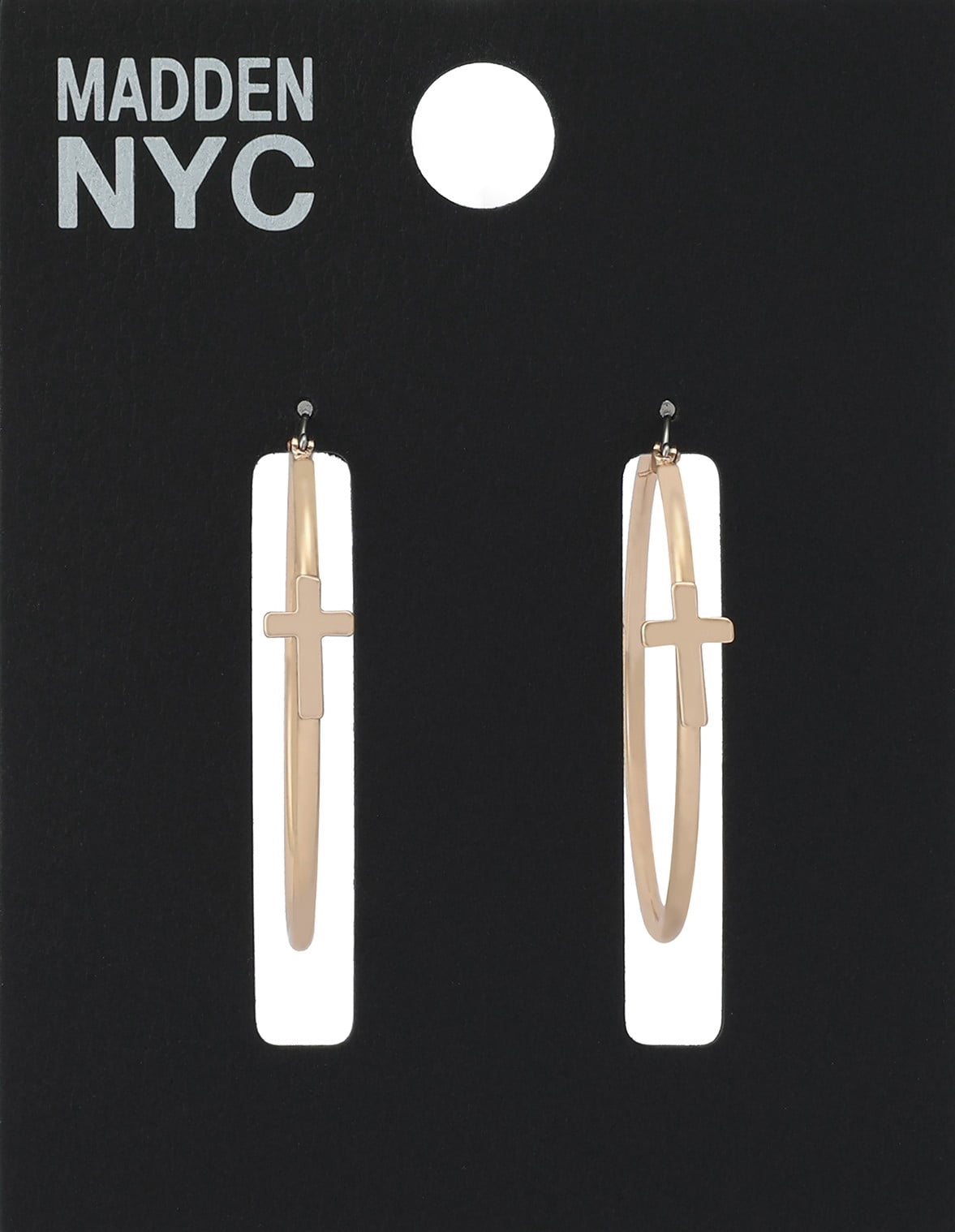 Madden NYC Women's Fashion Gold-Tone Cross Hoop Earrings