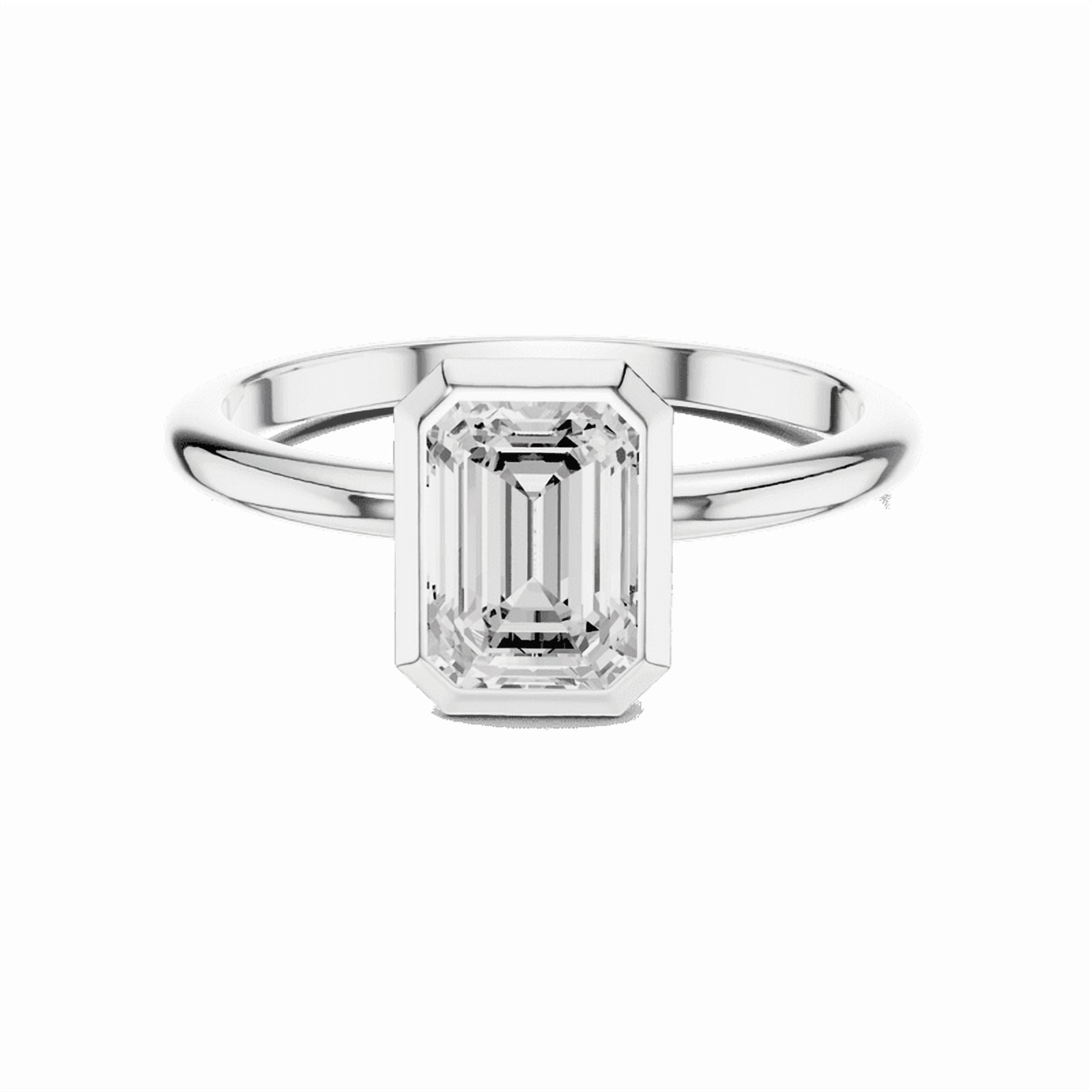 Zuwelria Moissanite Promise Ring | 1.00 Ct Emerald Cut Moissanite Engagement Ring - Wedding Ring for Women | Bezel Solitaire Diamond Rings | 18K White Gold Plated Silver Size 5