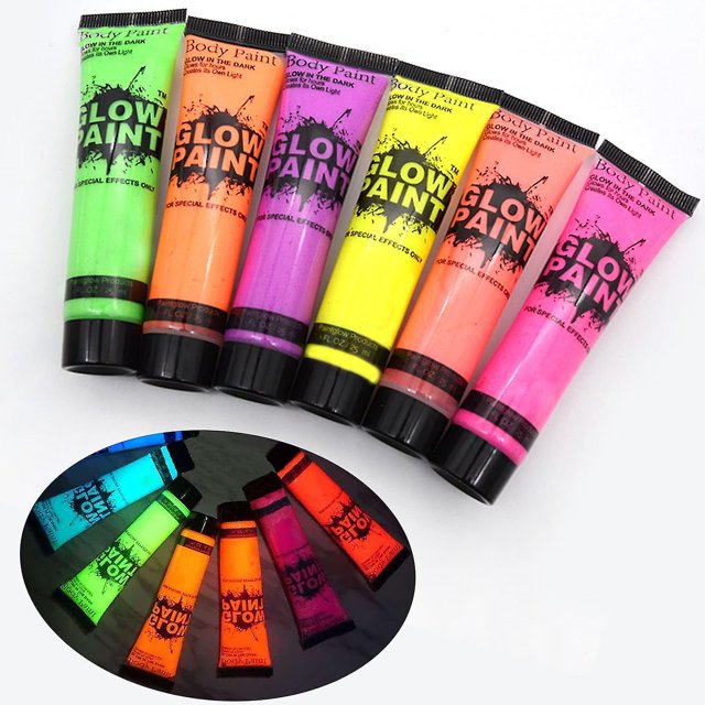 Pintura corporal mejorada que brilla en la oscuridad para Halloween, maquillaje facial claro negro para fiesta, cara lavable