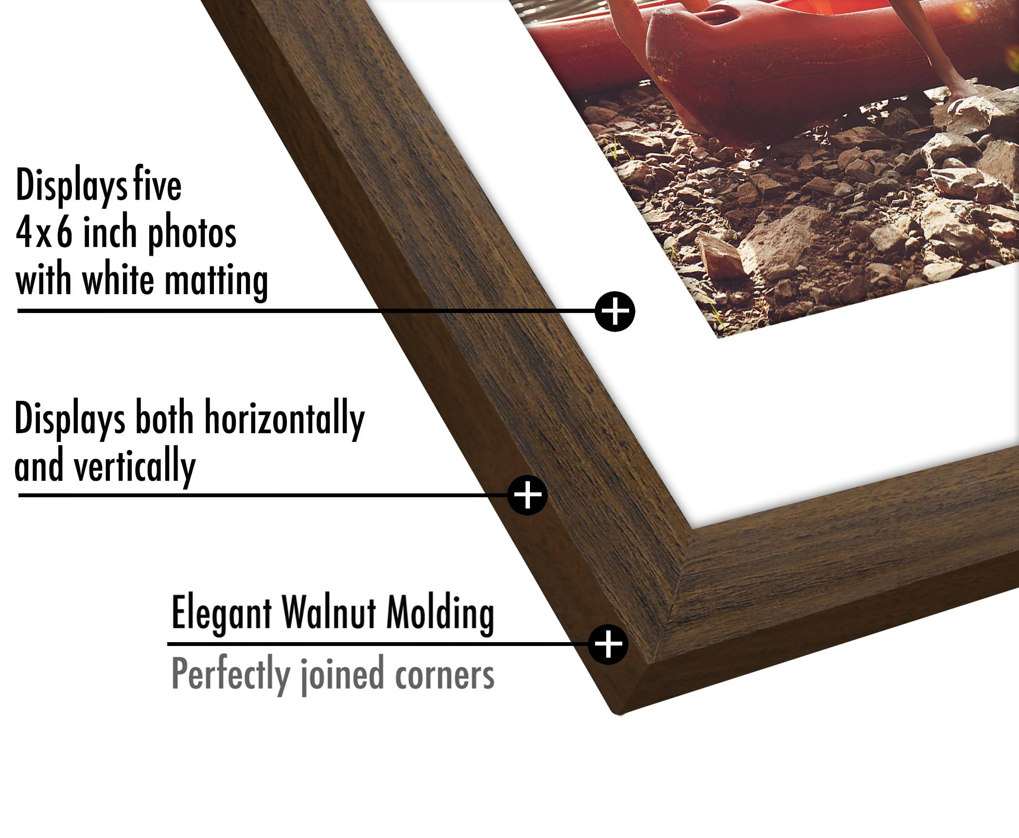 Americanflat 8x24 Collage Picture Frame with Five 4x6 Displays in Walnut - Composite Wood with Shatter Resistant Glass - Horizontal and Vertical Formats for Wall