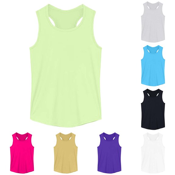 VNKIDY Girls Kids Crew Round Neck Solid Color Racerback Sleeveless Top Slim Fit Breathable Daily Summer Tank Tops For Child Trendy Tops Green 3-4 Years