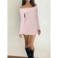 thumbnail image 4 of Michellecmm Women Mini Bodycon Dress Solid Color 3D Flower Boat Neck Off Shoulder Dress Fall Backless Knit Dress, 4 of 6