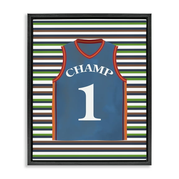Stupell Industries Stripes And Sports Jersey Black Framed Floater Canvas Wall Art, design by Marcus Prime, 21 x 17