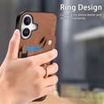 thumbnail image 6 of Back Case Compatible with iPhone 16 Plus, Adjustable Ring Holder PU Leather Card Slots Wrist Strap Support Magnetic Car Mount RFID Blocking Phone Case Cover for iPhone 16 Plus, Brown, 6 of 12