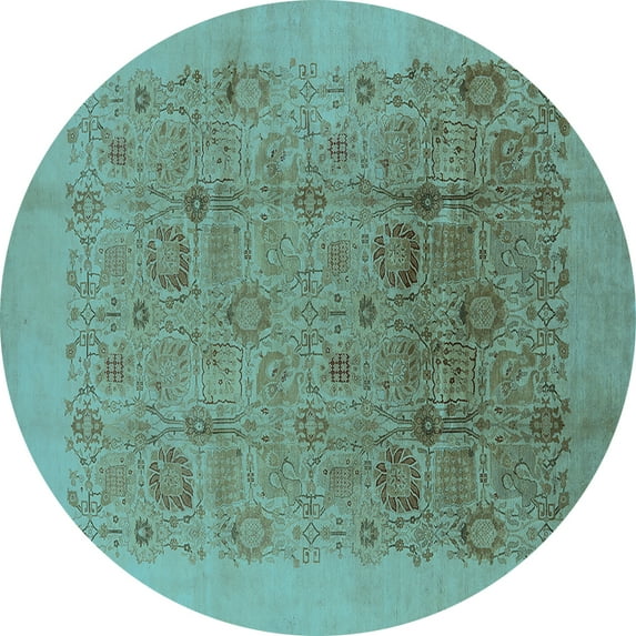 Ahgly Company Indoor Round Oriental Light Blue Industrial Area Rugs, 6' Round