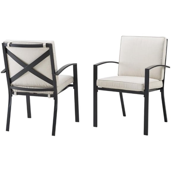 Afuera Living 20.5" Fabric & Metal Patio Dining Chair Set in Oatmeal (Set of 2)