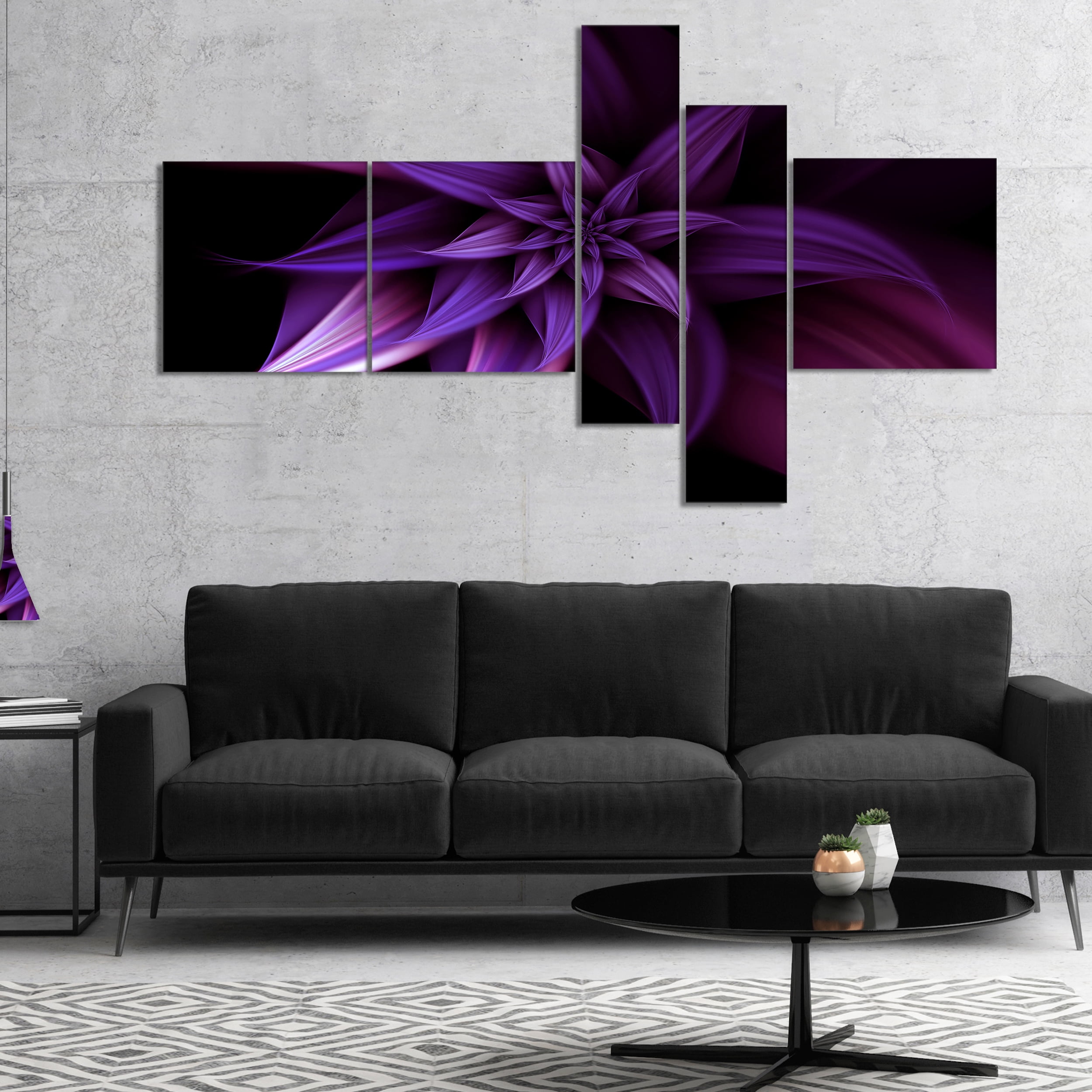 Designart 'Fractal Flower Purple ' Floral Art Canvas Print