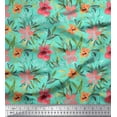 thumbnail image 1 of Soimoi Silk Fabric Leaves & Peach Flower Floral Print Fabric by The Yard 42 Inch Wide, 1 of 3