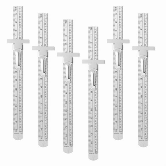 HOT 6Pcs Pocket Ruler with Detachable Clips Precision Metric Stainless Steel Scale Machinist 6Inch