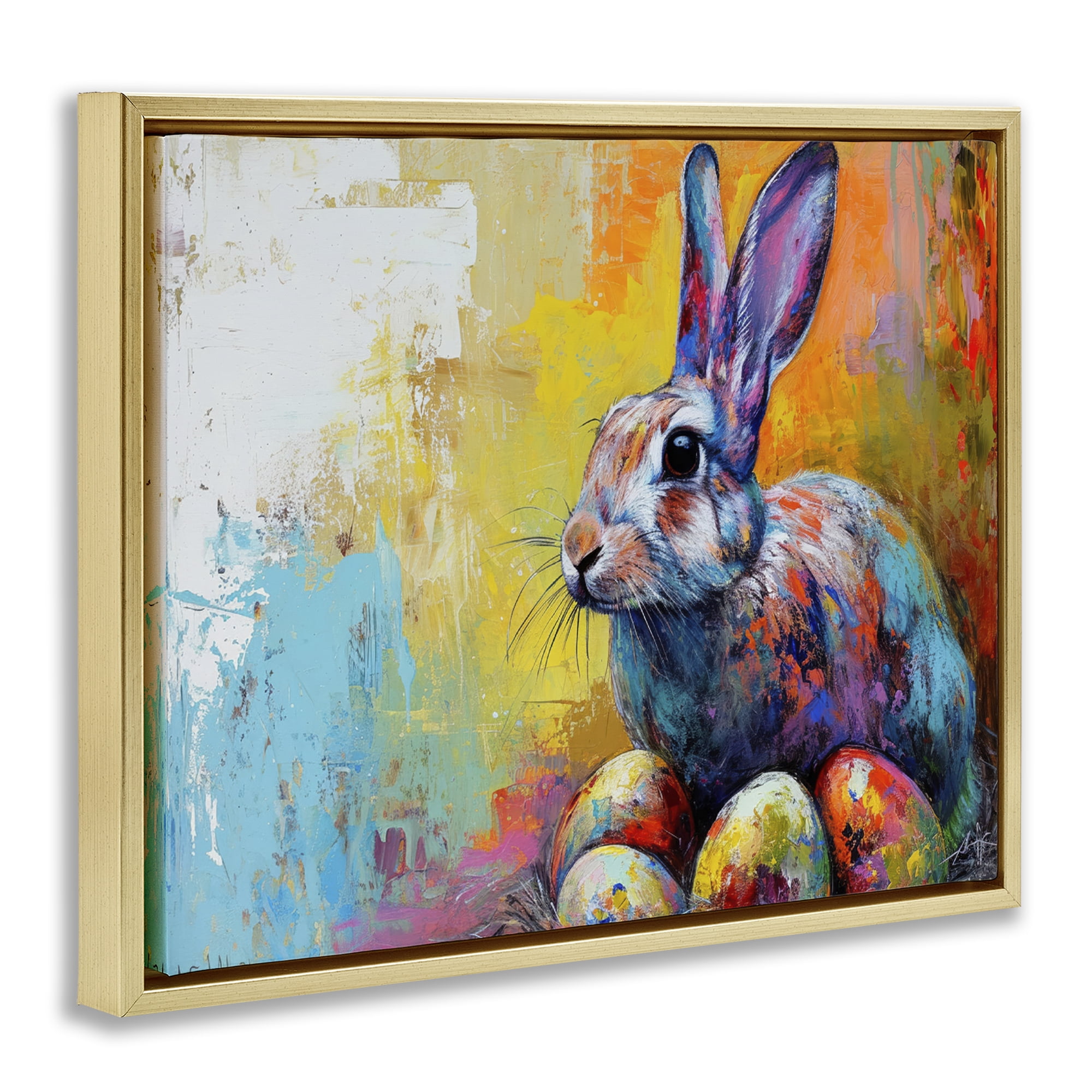 Stupell Industries Easter Joy Abstract Holiday Painting Gold Floater Framed Canvas Art Print Wall Art, 21 x 17