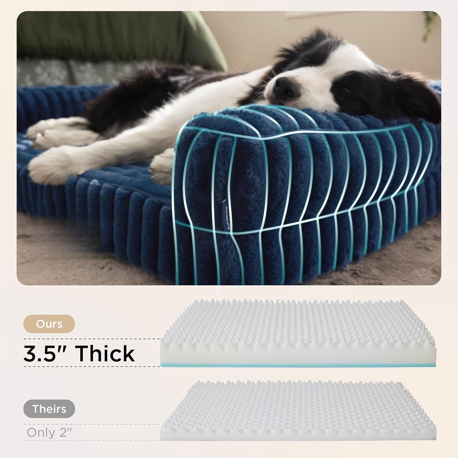 Orthopedic Dog Beds for Extra Large Dogs, Waterproof Memory Foam XL Pet Bed with Sides, Non-Slip and Egg-Crate Foam Big Dog Couch Sofa with Washable Corduroy Cover, Blue