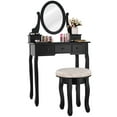 thumbnail image 6 of Gymax Black Makeup Table Vanity Table Set Cushioned Stool Mirror 5 Drawers, 6 of 9