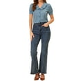 thumbnail image 2 of INSPIRAR CHIC Blusa Vintage para Mujeres con Lunares, Cuello Peter Pan, Mangas Cortas Abullonadas, Talla 3XL, Azul, 2 of 6