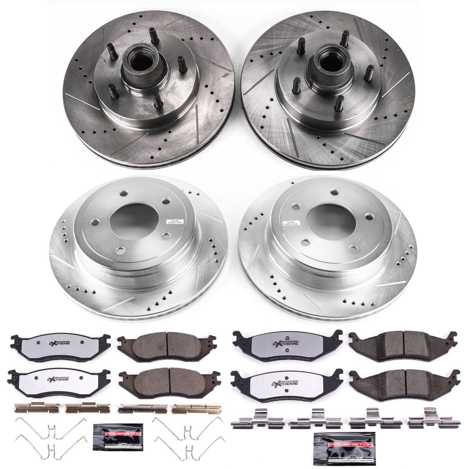 PowerStop Front and Rear Z36 Truck & Tow Carbon-Fiber Ceramic Brake Pad and Drilled and Slotted Rotor Kit Fits: FORD Select Models K4021-36