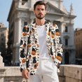 thumbnail image 3 of Uourmeti Classic Fit One Button Sport Coat with Pumpkin Cat Pattern, Lightweight Polyester Jacket for Men's Casual Business and Halloween Events, 3 of 9