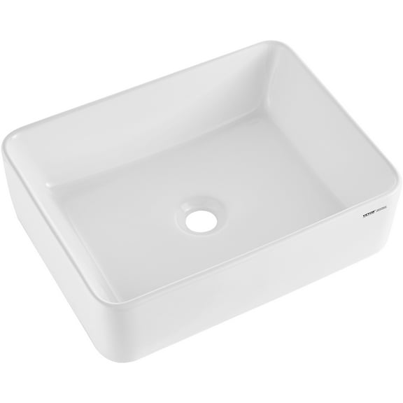 VEVOR Rectangle Vessel Sink, 19" x 14.7" Bathroom Vessel Sink Countertop, White Ceramic Bathroom Sinks Above Counter, Modern Style, Bright and Elegant, Well-Packaged for Bathroom, Hotel, Toilet, RV